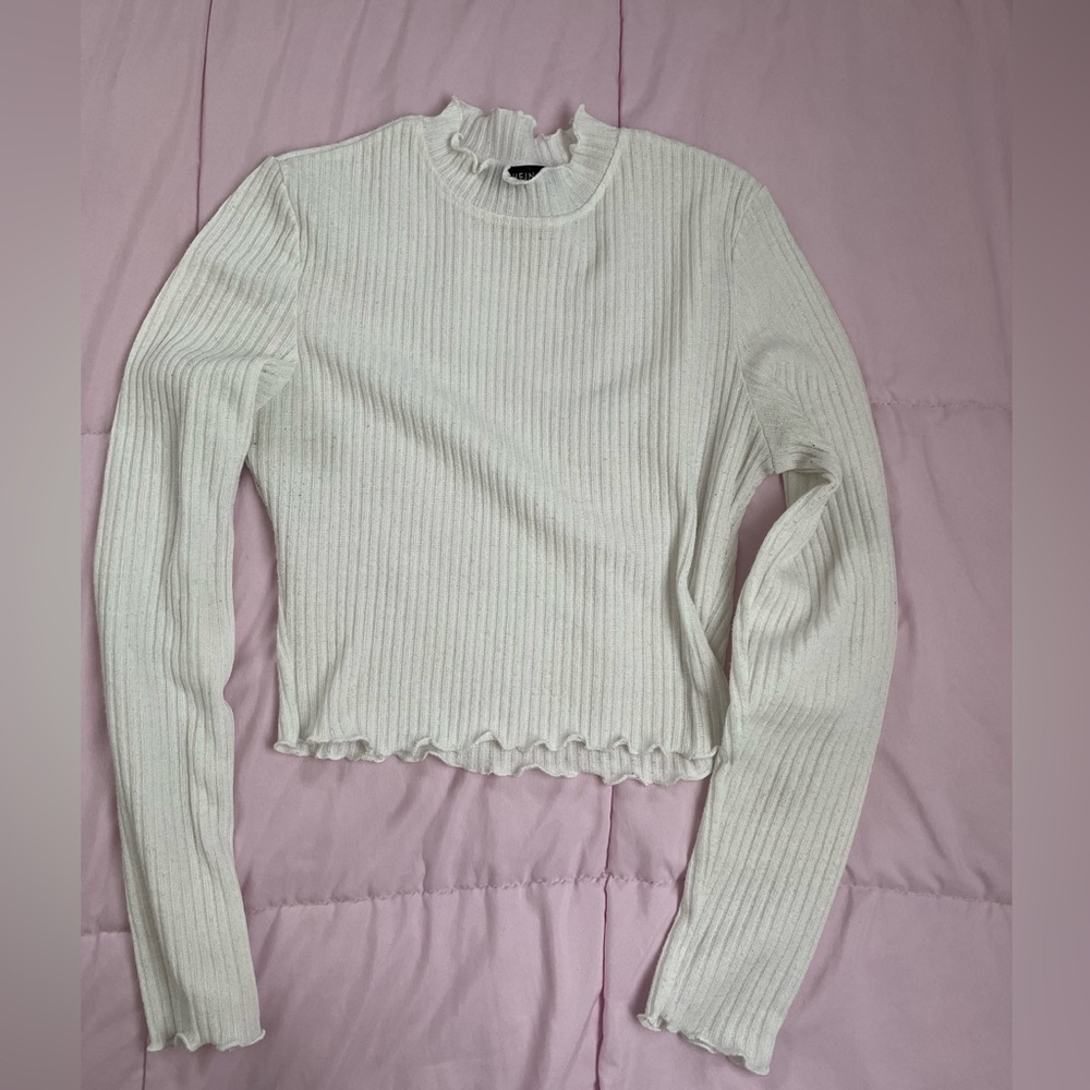 SHEIN Cream Ribbed Long Sleeve Top